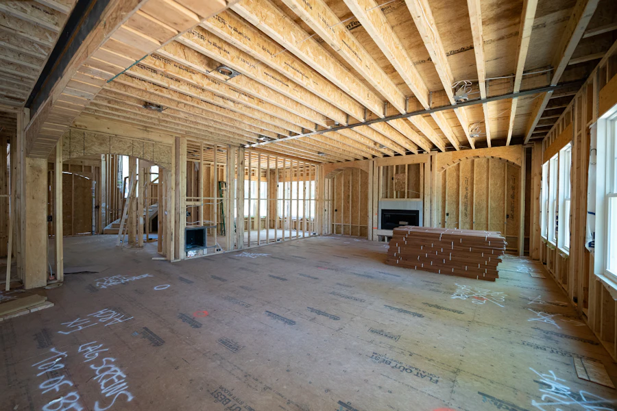 Active construction work on the structure of a residential building